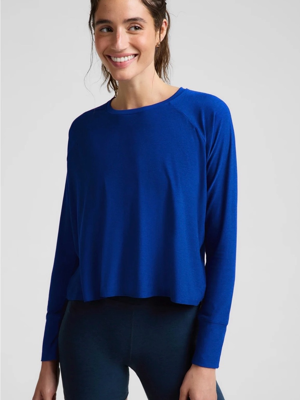 Beyond Yoga S Featherweight Daydreamer Pullover Blue Heather Long Sleeve EUC